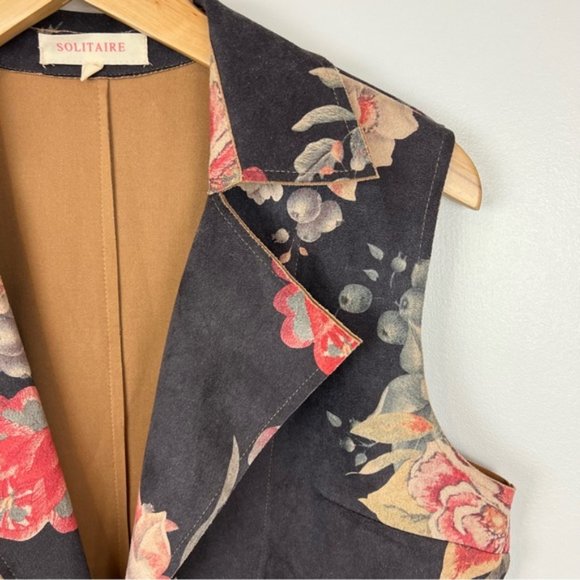 Anthropologie Solitaire Boho faux suede Long Line Sleeveless Floral Vest M - Picture 6 of 10